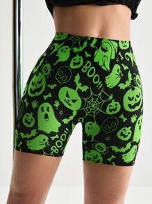 Menodora SHEIN Sport Women Seamless Halloween Green Sports Shorts - Green - View 1