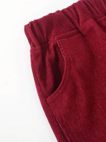 SHEIN Young Boy Solid Pocket Simple Casual Pants - Burgundy - View 4