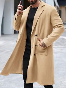 Manfinity Mode Chaqueta de trabajo de manga larga con cuello de solapa y unicolor para hombres, para otoño/invierno - Caqui - Ver 6