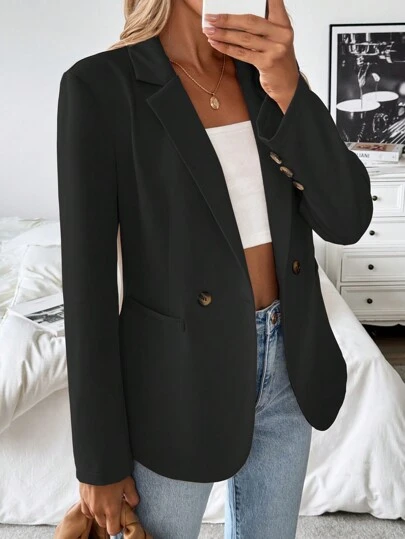 EMERY ROSE Solid Color Casual Commuting Fashionable Versatile Suit Jacket Fall Cloth For Women