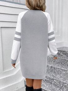 SHEIN LUNE Women's Solid Color Patchwork Round Neck Long Sleeve Casual Sweatshirt Graduation,Back To School Outfits,Graduation,Teacher Outfits For Women,Back To School - Grey - View 2