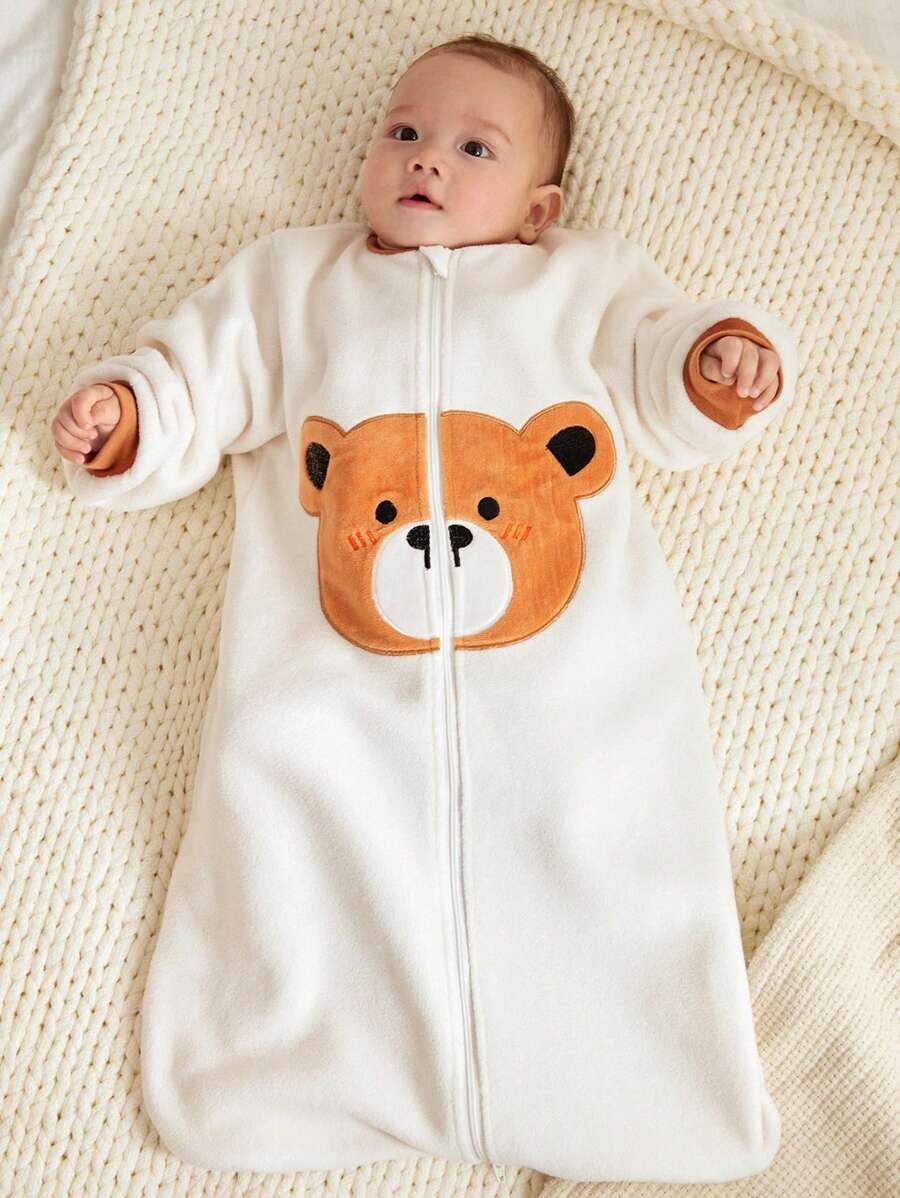 Cozy Pixies 1 Pc Cozy Cub Embroidered Bear Head Sleeping Bag, Autumn - White - View 1