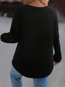 SHEIN LUNE Plus Size Spring Autumn Casual Slogan Printed T-Shirt Winter Clothes - Black - View 2