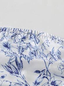 Chiquease 女式度假無肩帶無背心裝前交叉植物印花雙層下擺中長裙