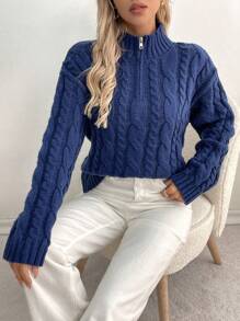 SHEIN LUNE Women's Casual Solid Color Stand Collar Sweater, Autumn Winter Knit Pullover Fall Outfit