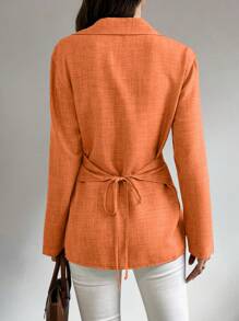 Chiquease 女士长袖交叉下摆修身优雅迷人衬衫女士衬衫 - 亮橙色 - 查看 2