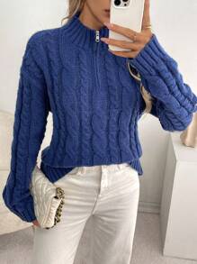 SHEIN LUNE Women's Casual Solid Color Stand Collar Sweater, Autumn Winter Knit Pullover Fall Outfit