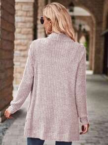 EMERY ROSE Women's Casual Ribbed Brushed Open Front Side Pocket Shorts Jacket, Lightweight Fall Winter Cloth For Women - Pink - View 2