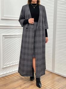 SHEIN Clasi Plus Size Women Grid Plaid Woolen Suit Set, Warm Business Attire For Teachers, Autumn Winter - Multicolor - View 6