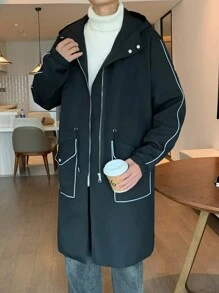 Manfinity Hypemode Men's Contrast Trim Front Zip Up Hooded Trench Coat With Pockets