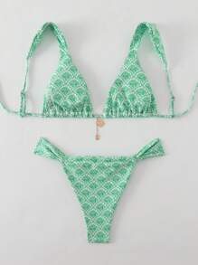 Swim Vcay 1 套女士花卉印花比基尼泳装，适合夏季海滩 - 綠色 - 查看 2