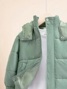 SHEIN 1 件休闲、舒适、宽松连帽加厚外套，适合外出、上学、日常聚会、秋冬季 - 男孩/女孩 - 綠色 - 查看 3