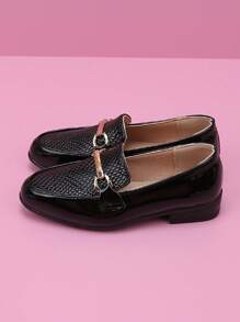 Children Plain White Minimalistic Boys' Pointed Toe Leather Dress Shoes, Formal Shoes, Baby Leather Shoes, Fashion Leather Shoes - Black - View 4