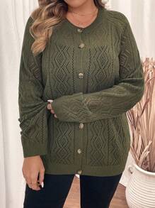 SHEIN VCAY 大码女式穿孔长袖开衫，秋装套装