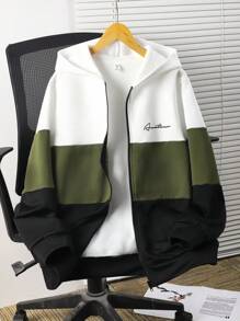 SHEIN Teen Boys Casual Loose Comfortable Versatile Contrast Color Patchwork Hoodie Jacket