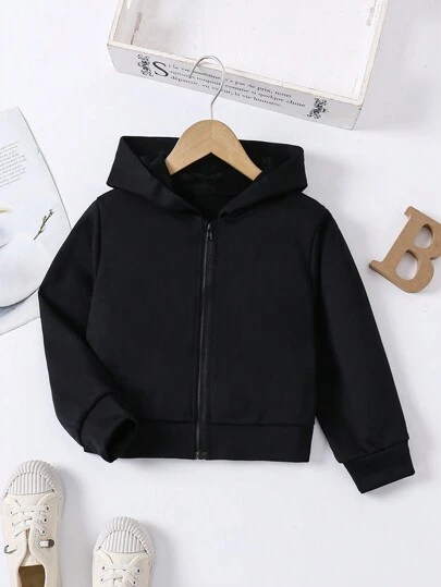 SHEIN Explorewe 年轻女孩纯色长袖拉链连帽休闲夹克，春秋季