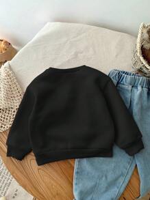 SHEIN Mommy And Me Matching Outfits 2pcs - Neutral All-Match Casual Cute Khaki Cartoon Graphic Crew Neck Long Sleeve Sweatshirts For Baby Girl, Baby Boy And Mom (2 Pieces Sold Separately)