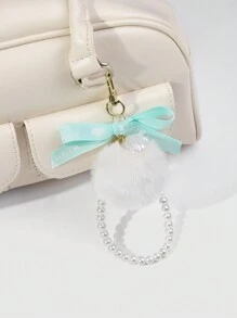 SHEIN 1pc Random Color Furball Ribbon Bow Keychain - Blue - View 3