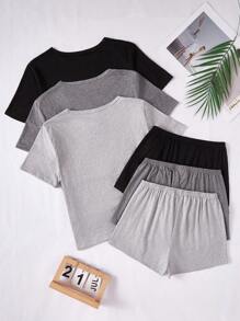 3pcs/Pajama Set Letter Print Casual Short Sleeve Hoodie And Shorts Outfit