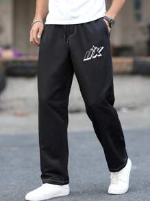Manfinity Homme Quần dài nam in chữ nhiều túi thường ngày - màu đen - Xem 2