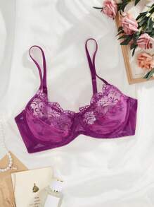 Embroidery Wireless Bra Lingerie - Purple - View 8