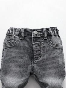 SHEIN 男婴中号水洗弹力牛仔裤 - 灰色 - 查看 3