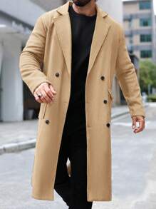Manfinity Mode Chaqueta de trabajo de manga larga con cuello de solapa y unicolor para hombres, para otoño/invierno - Caqui - Ver 5