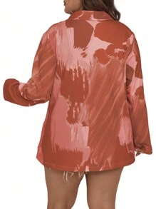 SHEIN Clasi Plus Size Spring & Autumn Batik Print Shawl Collar Casual Blazer - Dusty Pink - View 2