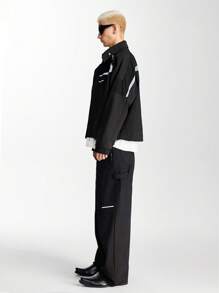 Manfinity VCAY Men's Street-Style Woven Panel Stand Collar Zip-Up Jacket, Suitable For Autumn/Winter - Black - View 10