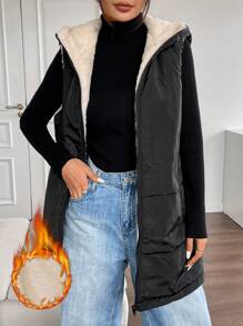 SHEIN EZwear Black Sleeveless Hooded Woven Windbreaker