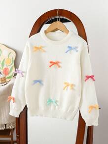 青少年女孩时尚、潮流和可爱的厚针织长袖毛衣，秋冬 - 白色 - 查看 1