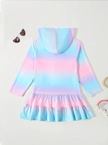 Jaqueta com zíper de cor gradiente para meninas com bainha de babados fofos, uso casual para primavera, verão, outono - Multicolorido - Ver 2