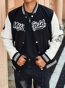 Aesthetic Post 男式彩色块字母长袖夹克 - 黑色 - 查看 3