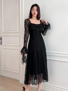 DAZY 女士保暖长裙，秋冬保暖婚纱礼服 - 黑色 - 查看 7