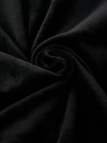 Tween Girls Contrast Lace Ruffled Hem Bell Sleeve Stand Collar Dress, Spring & Autumn - Black - View 3