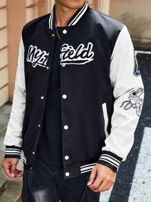 Aesthetic Post 男式彩色块字母长袖夹克 - 黑色 - 查看 5