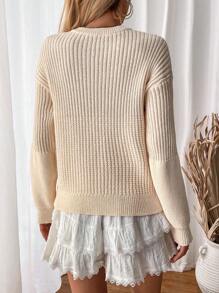 Chiquease Women's Solid Color Crew Neck Long Sleeve Simple Sweater, Casual Daily Wear Knit Pullover Fall Winter Outfit