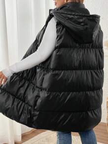SHEIN VCAY Plus Size Solid Color Sleeveless Front Zipper Minimalistic Hooded Padded Coat