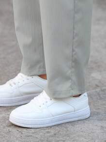 Manfinity Homme Men's Letter Patched Loose Drawstring Waist Straight Leg Pants, Fall - Light Grey - View 5