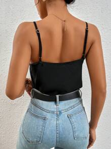 SHEIN Frenchy Solid Contrast Lace Trim Cami Top Summer Casual Black - Black - View 2