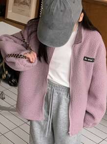 Dazy Kids Tween Girls' Casual Faux Shearling Detail Jacket, Fall/Winter,Back To School Clothes - Pink - View 7