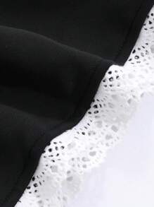 DAZY 女士蕾丝拼接束腰宽松百慕大短裤 - 黑色 - 查看 8