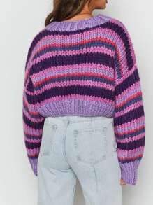 INAWLY Women's Casual Colorblock Striped Cropped Sweater, Spring Autumn