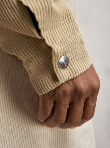 AKNOTIC Business Casual Chaqueta casual de manga larga, cuello vuelto, hombros caídos y apertura frontal suelta para hombre, compuesta de algodón, kaki, broches metálicos, retazos de pana, adecuada para otoño e invierno