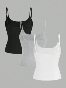 SHEIN EZwear 3Pcs Padded Bra-Free Basic Crop Cami Top For Women - Multicolor - View 2