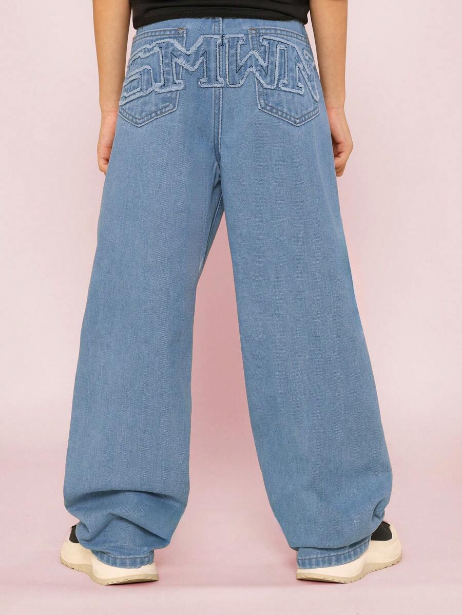 SUMWON Tween Boys 宽松贴花牛仔裤 - 藍色 - 查看 1