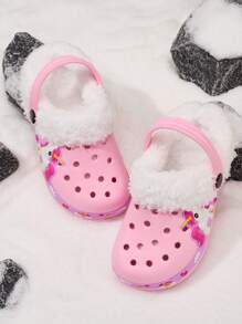 Girls Cozy & Fashionable Lightweight Warm Plush Slip-On Shoes, Winter, For Christmas - Pink - View 3