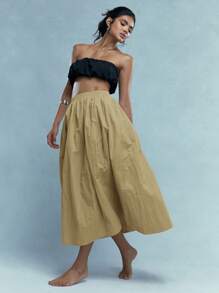 MISSGUIDED Nylon Fluffy Midi Skirt With Pockets - Brown - View 5