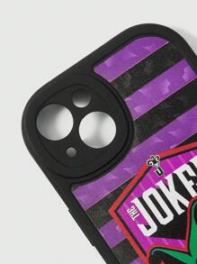 Harley Quinn | ROMWE Custodia per telefono a blocchi di colore a righe con stampa di cartoni animati e lettere, nera - nero - Visualizzare 3