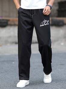 Manfinity Homme Quần dài nam in chữ nhiều túi thường ngày - màu đen - Xem 6